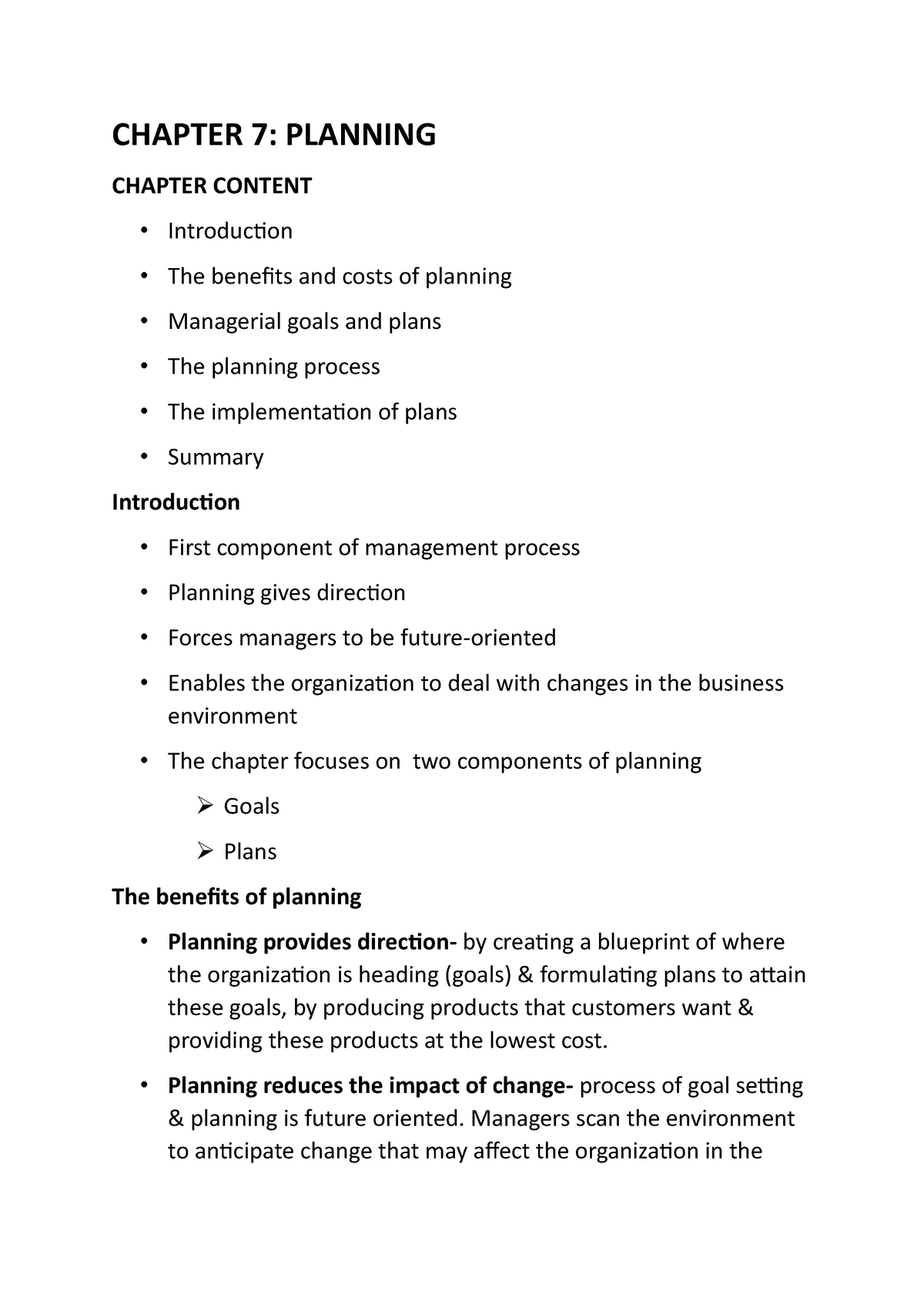 business plan chapter 7