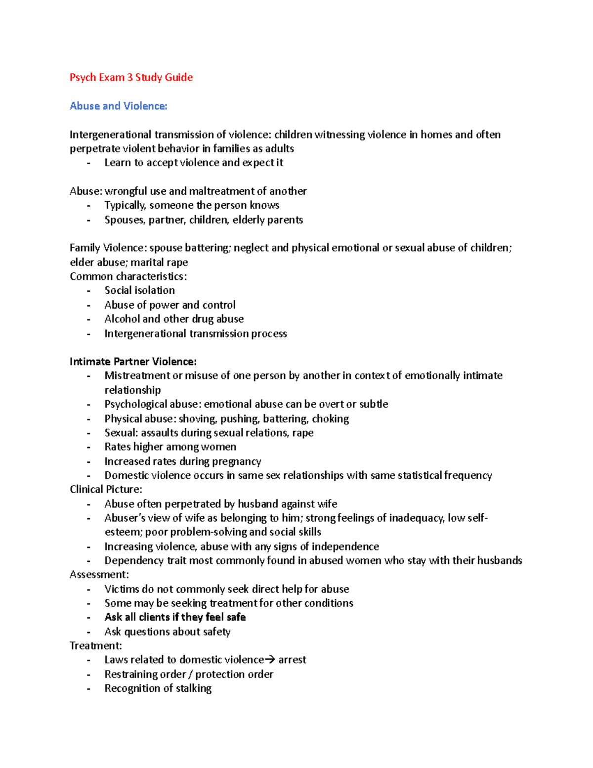 Psych Exam 3 Study Guide - Psych Exam 3 Study Guide Abuse and Violence ...