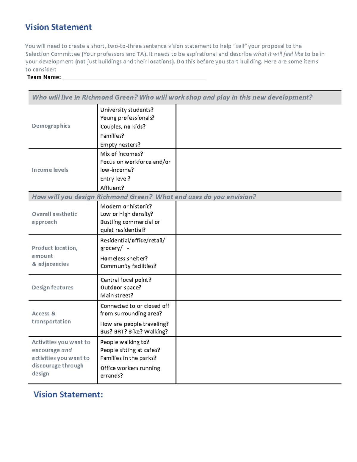 Vision Statement & City Council Worksheet Final 1 - Vision Statement ...