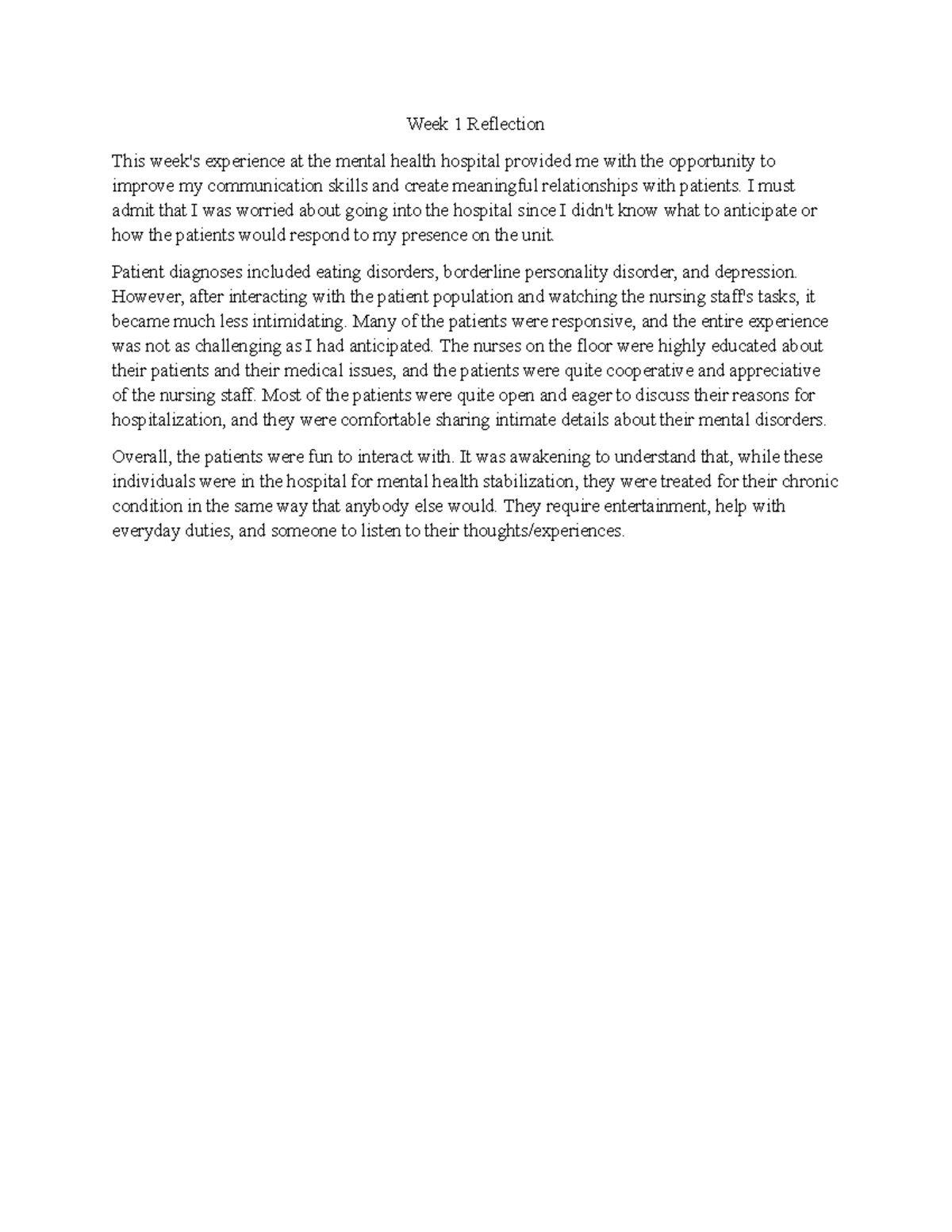 Week 1 Reflection Summary MaternalChild Nursing Week 1 Reflection