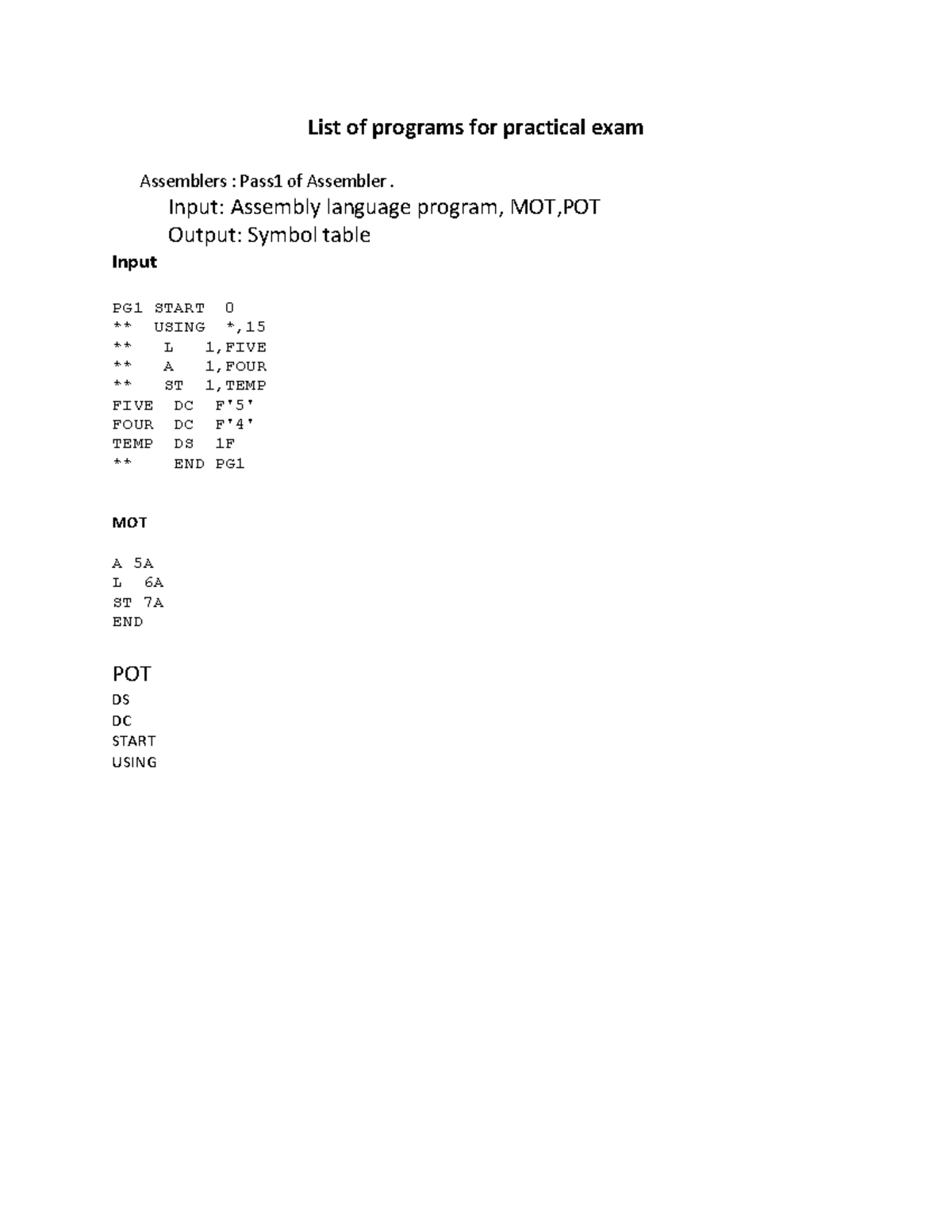 SPCC-Practical Questions - List of programs for practical exam ...