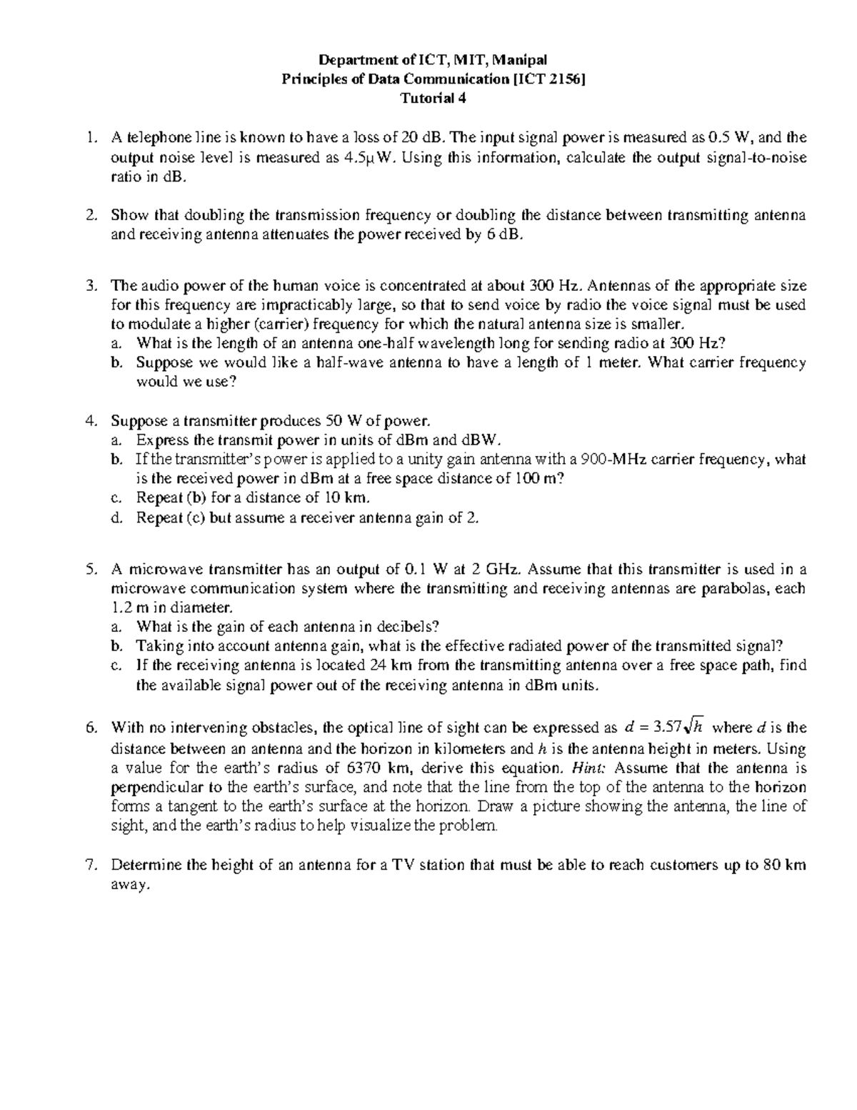 Tutorial 4 - Department of ICT, MIT, Manipal Principles of Data ...
