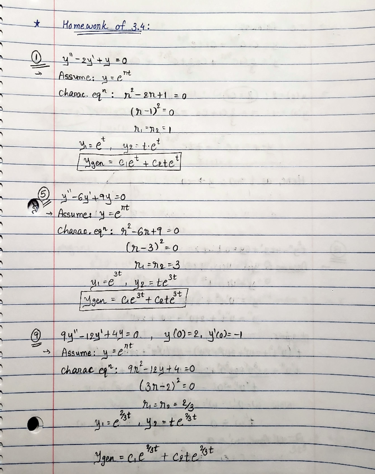 MATH 222 HW 3.4 - Hameawonkof 3: ht Assume.: y:e Charac. eg_n-gntl = 20 ...