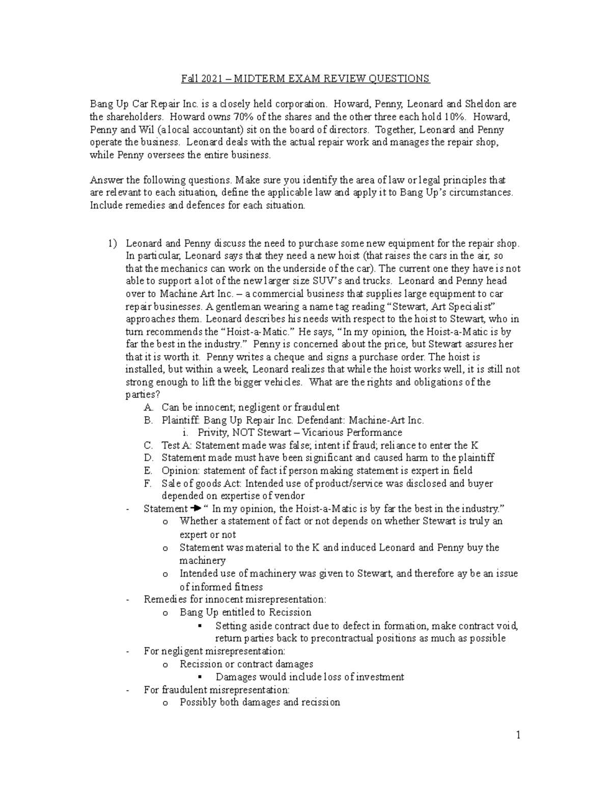 Midterm Exam Review Questions - Fall 2021 - BU231 - WLU - Studocu