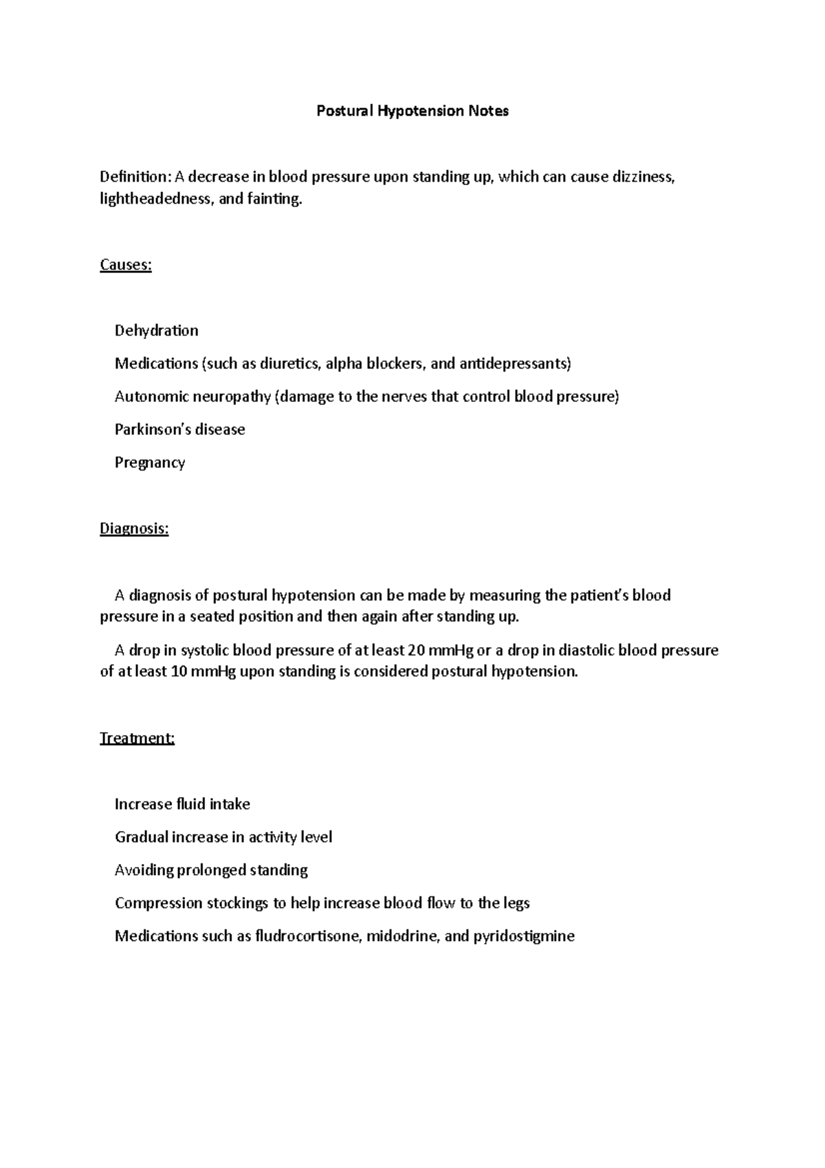 Postural Hypotension Notes Postural Hypotension Notes Definition A