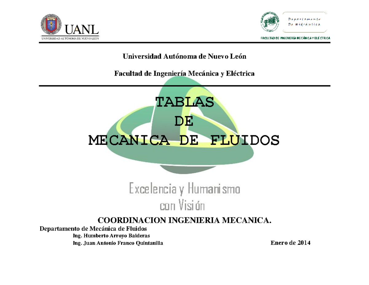 Tablas De Mecanica De Fluidos Universidad Aut Noma De Nuevo Le N