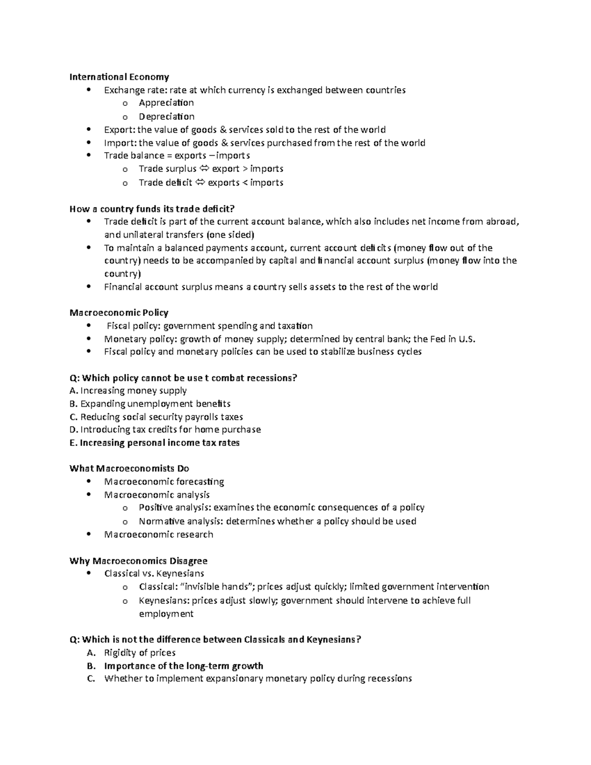 Chapter 1 Notes - Assignment and Problems - International Economy ...