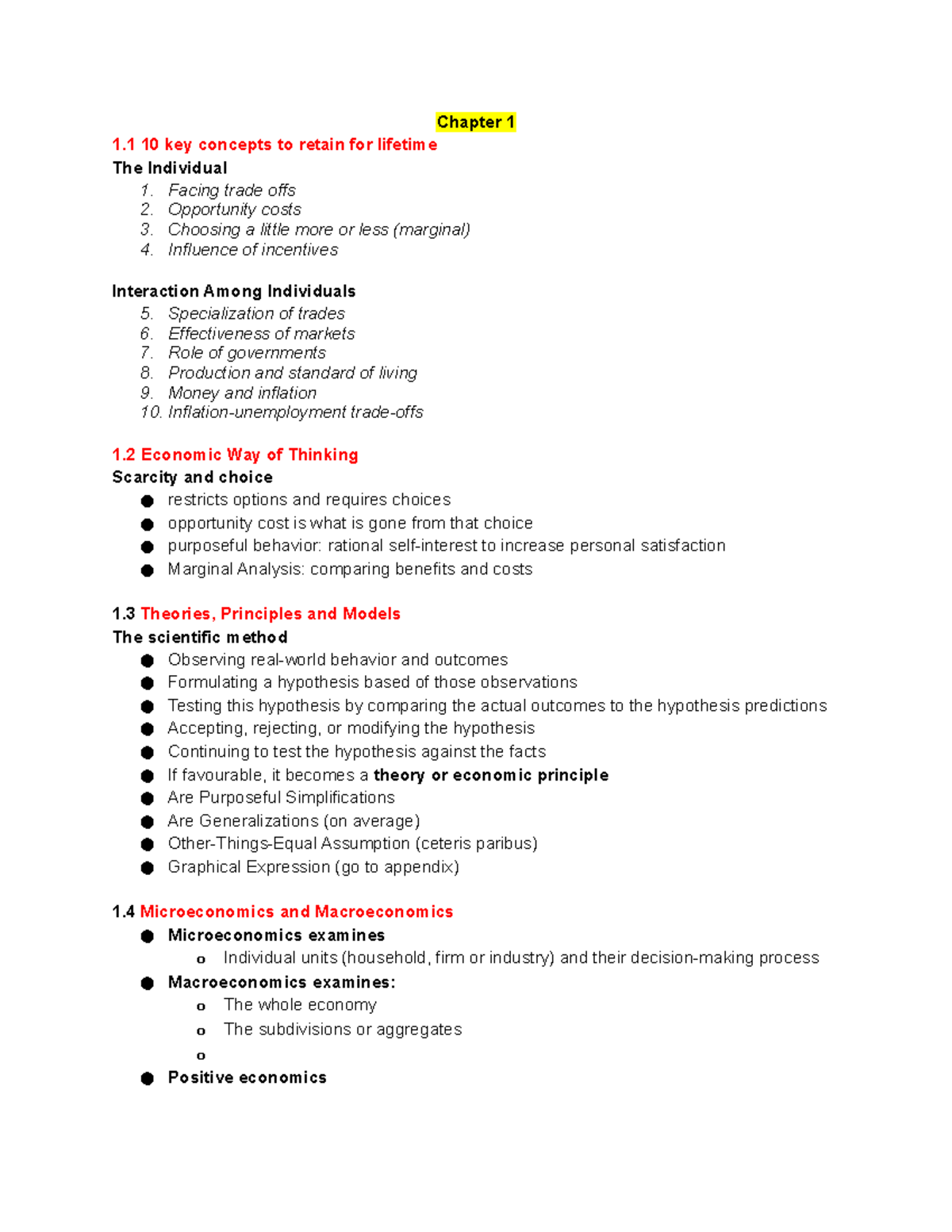 Ch 1&2 - notes - Chapter 1 1 10 key concepts to retain for lifetime The ...