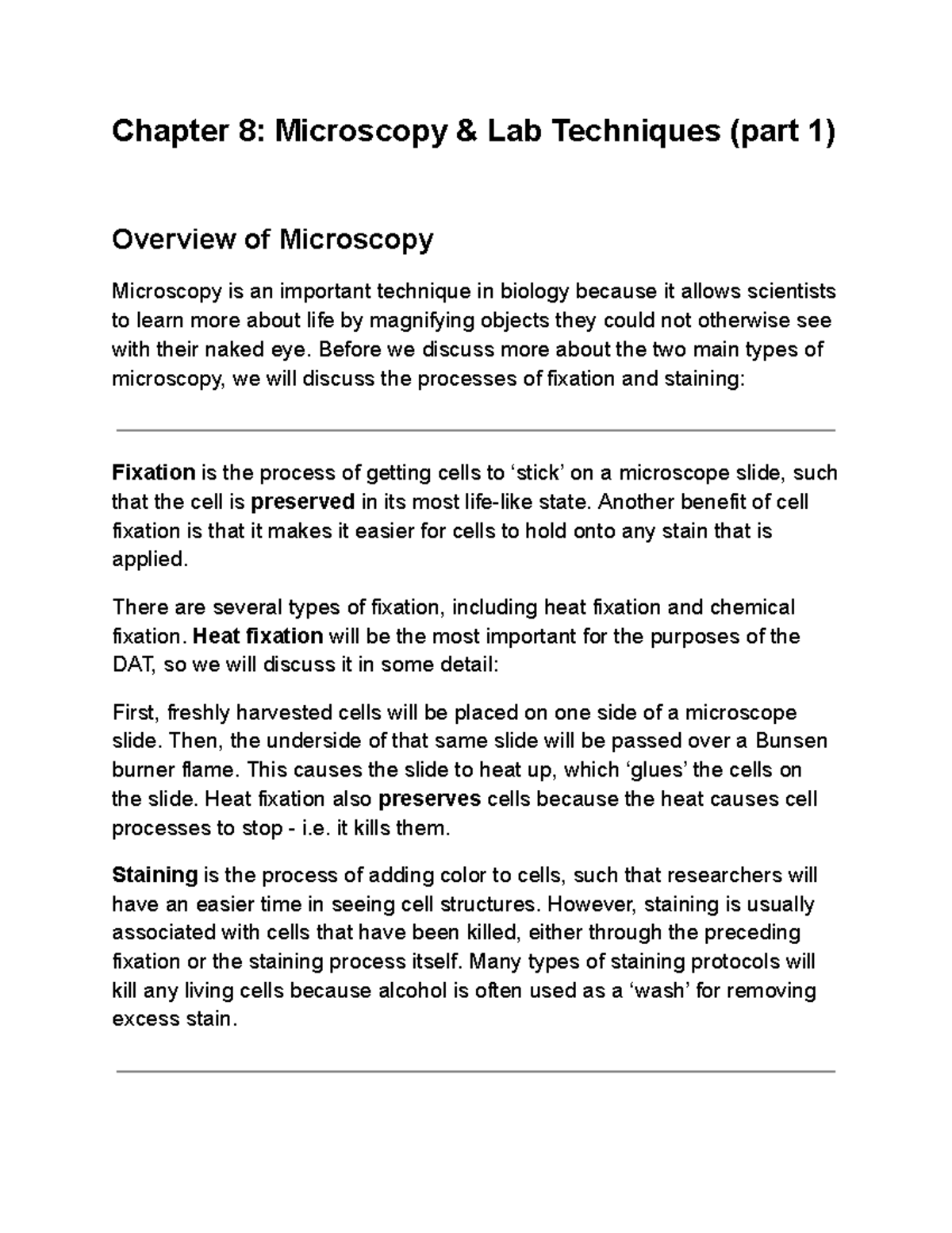 Chapter 8 Microscopy & Lab Techniques (part 1) Chapter 8 Microscopy