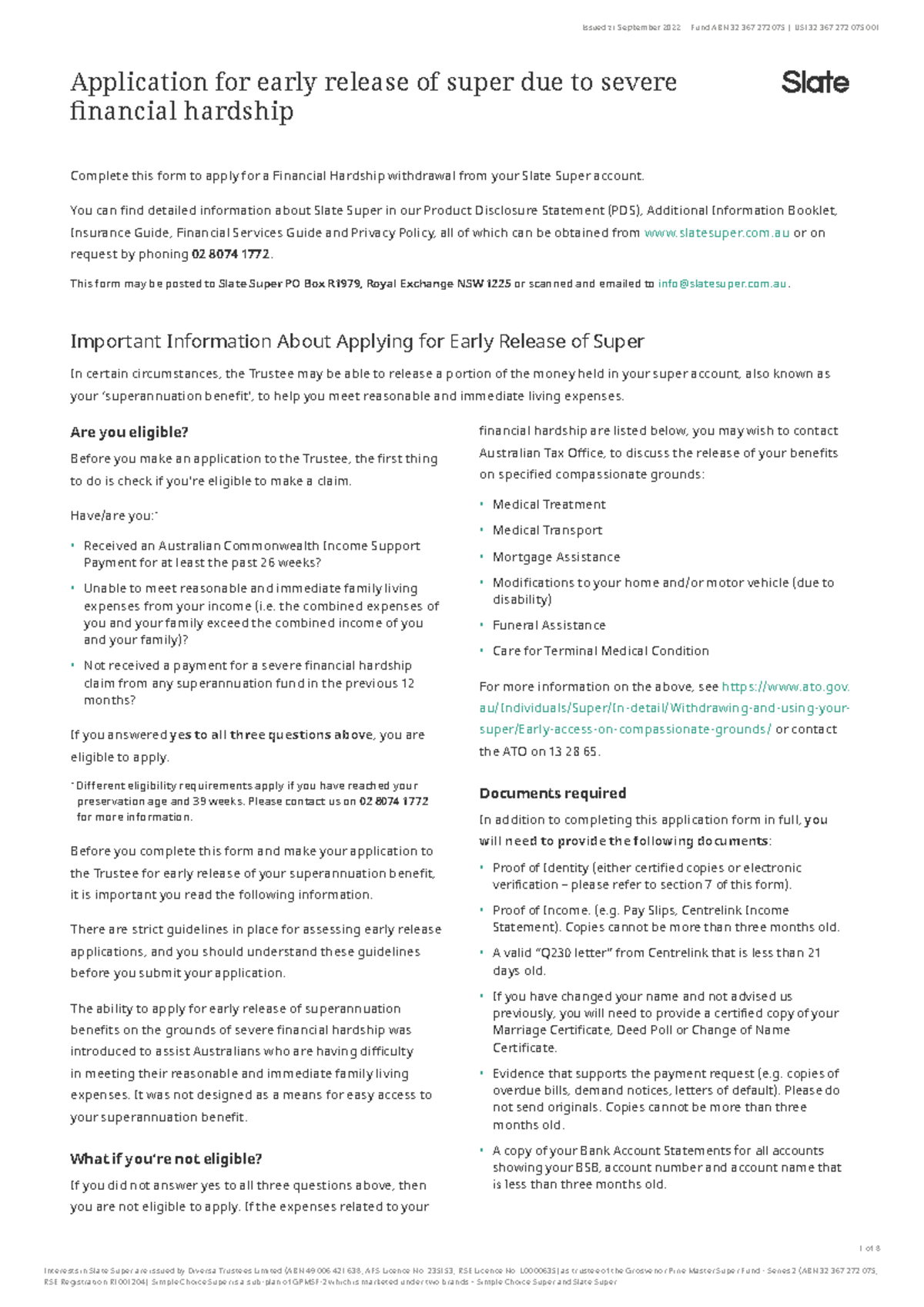 10 ApplicationforEarlyReleaseofSuperonFinancialHardship20220921 1 of 8 Interests in