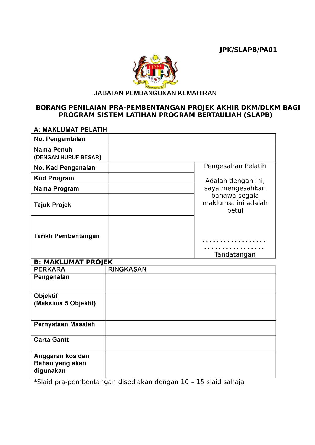 Borang PRA Pembentangan - Automatic Control and Instrumentation - Studocu