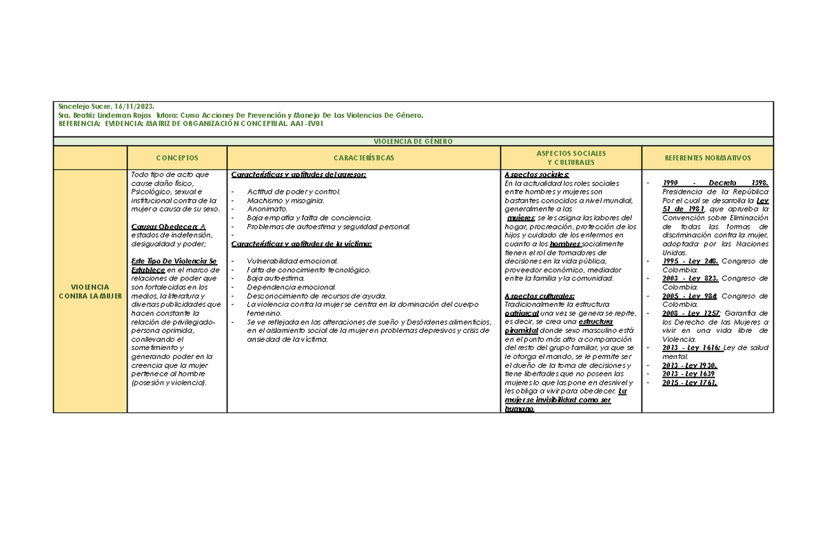 Matriz De Organización Conceptual. AA1-EV01 - Sincelejo Sucre, 16/11 ...