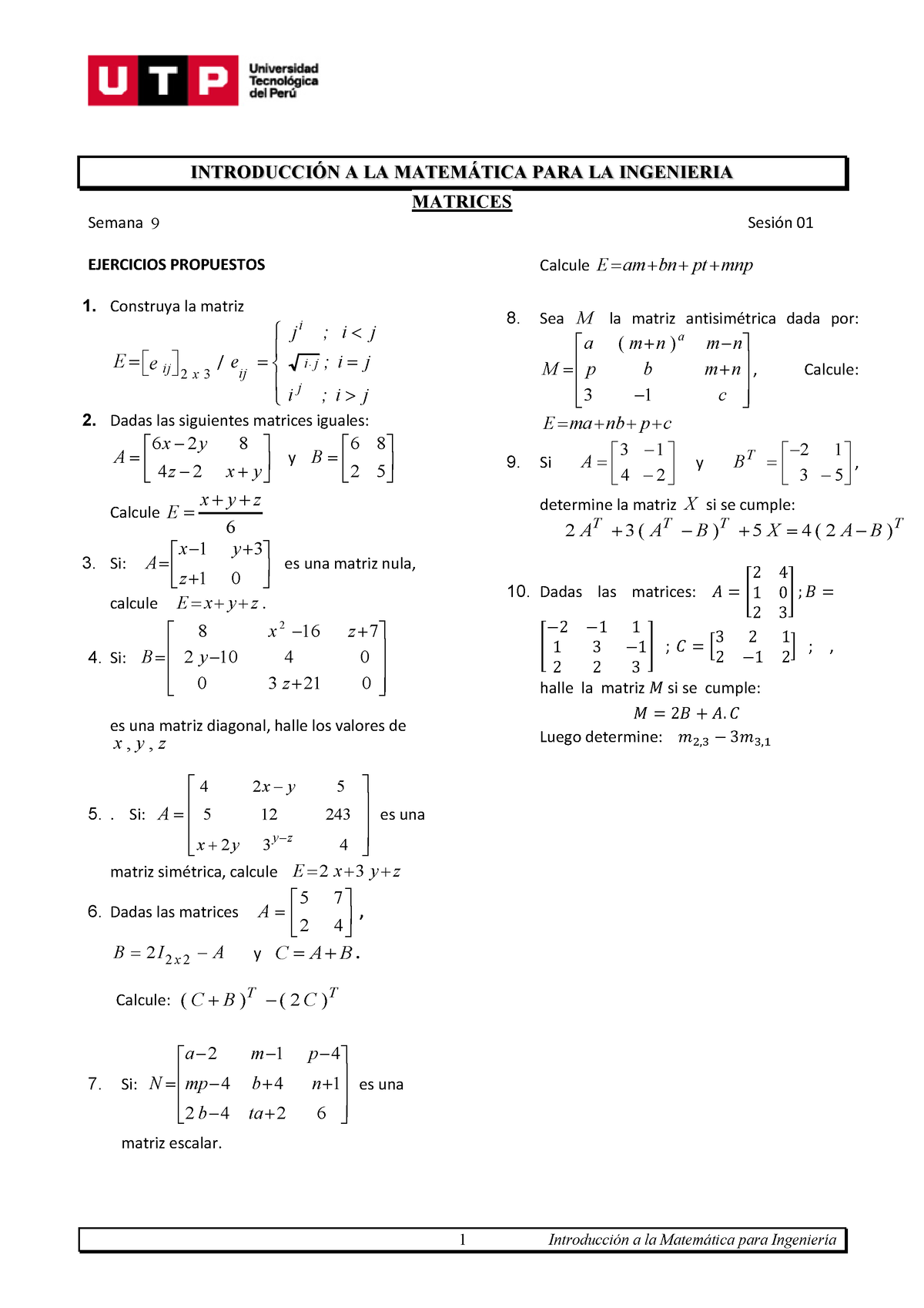 S09s1 Resolver Ejercicios 1 Introducción A La Matemática Para Ingeniería IntroducciÓn A La 0134