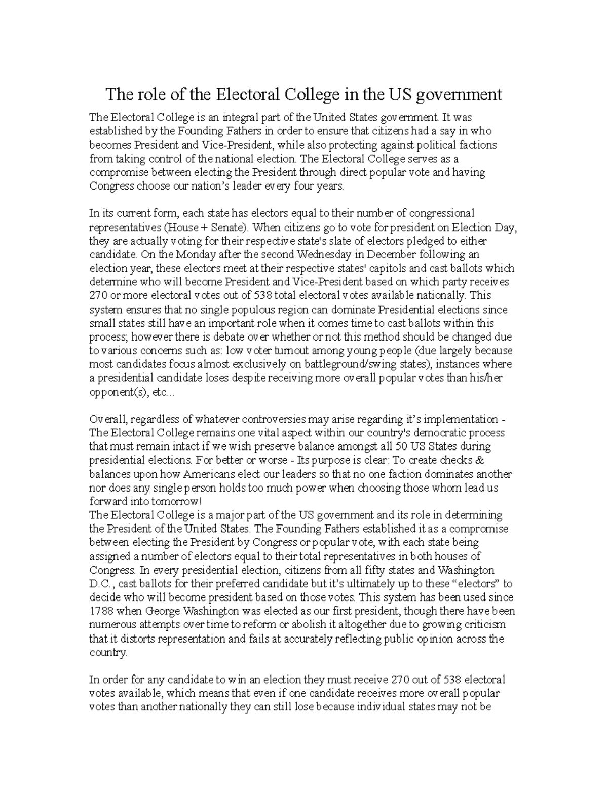 thesis about the electoral college