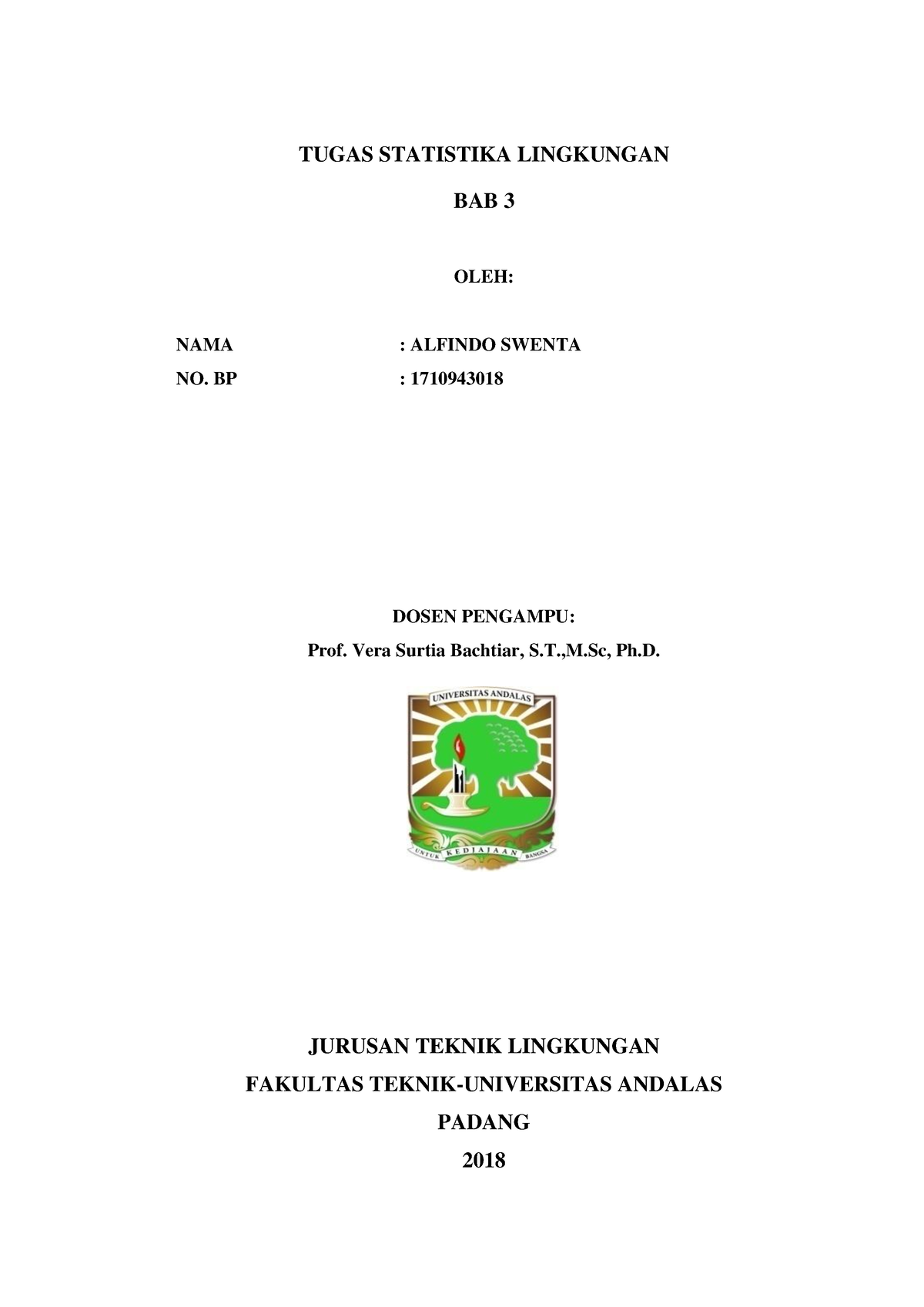 Tugas Statistika Lingkungan SOAL DAN Jawaban Materi BAB 3 - TUGAS ...