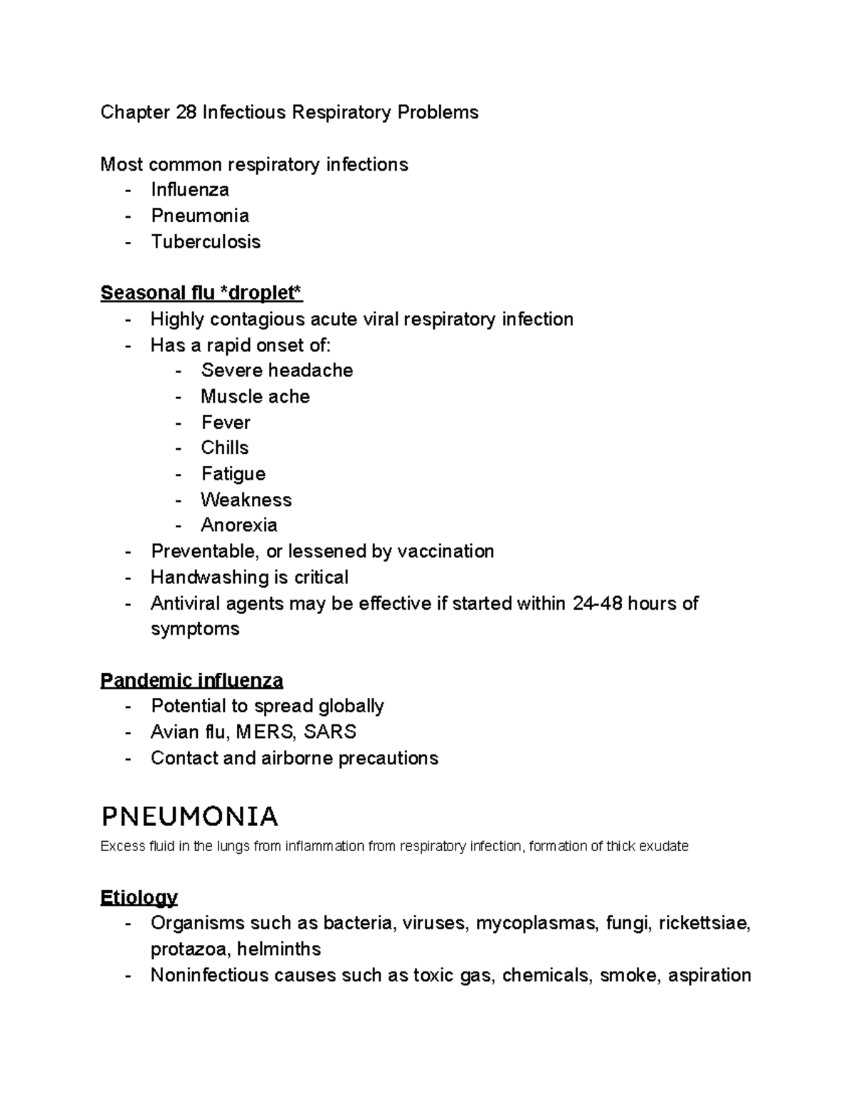 Chapter 28 notes - med surg - Chapter 28 Infectious Respiratory ...
