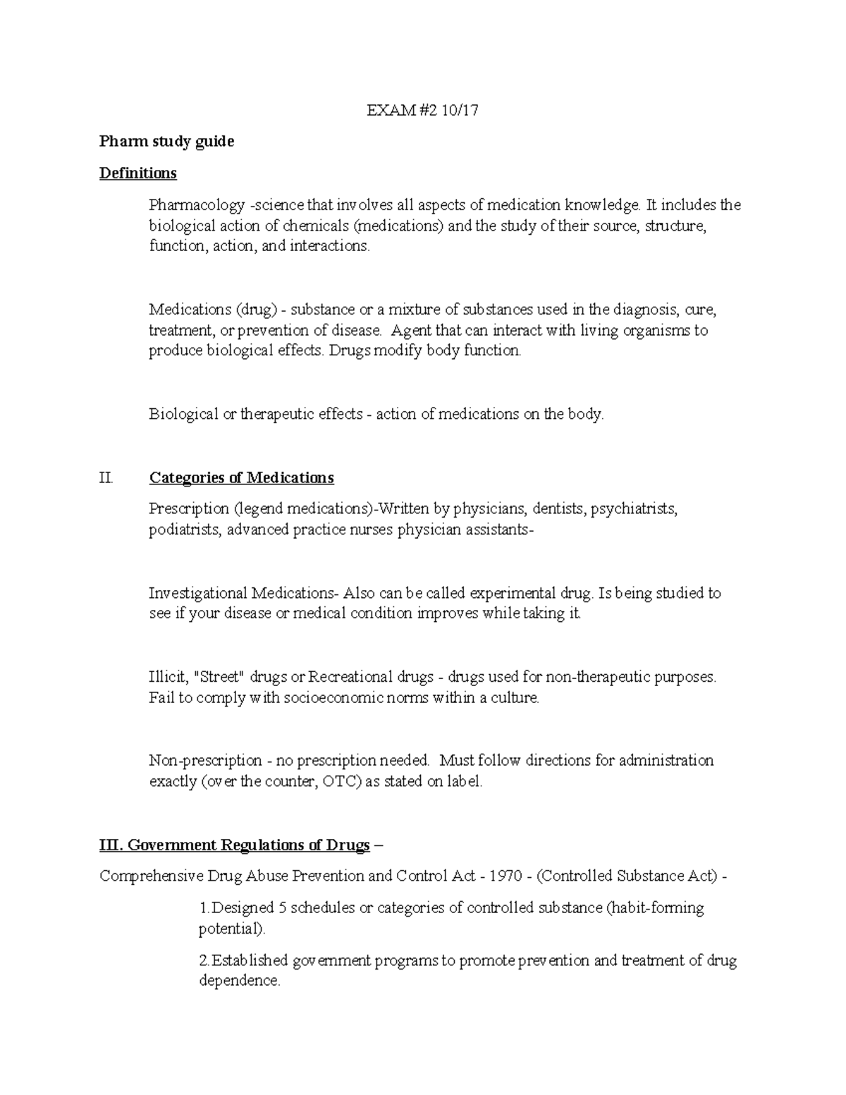 Exam 2 study guide - EXAM #2 10/ Pharm study guide Definitions ...
