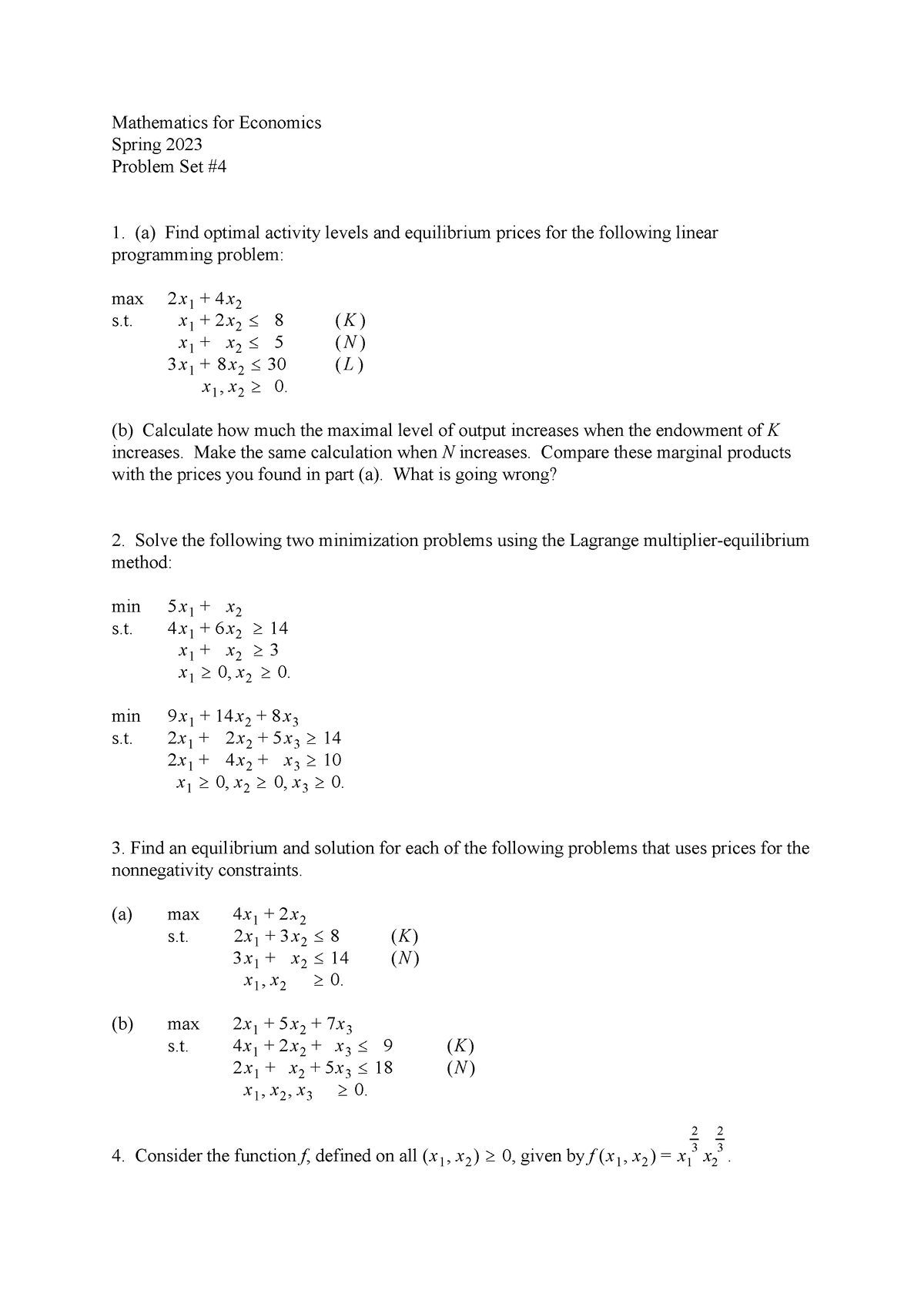 EC1109.problem 4.2023 - Mathematics for Economics Spring 2023 Problem ...