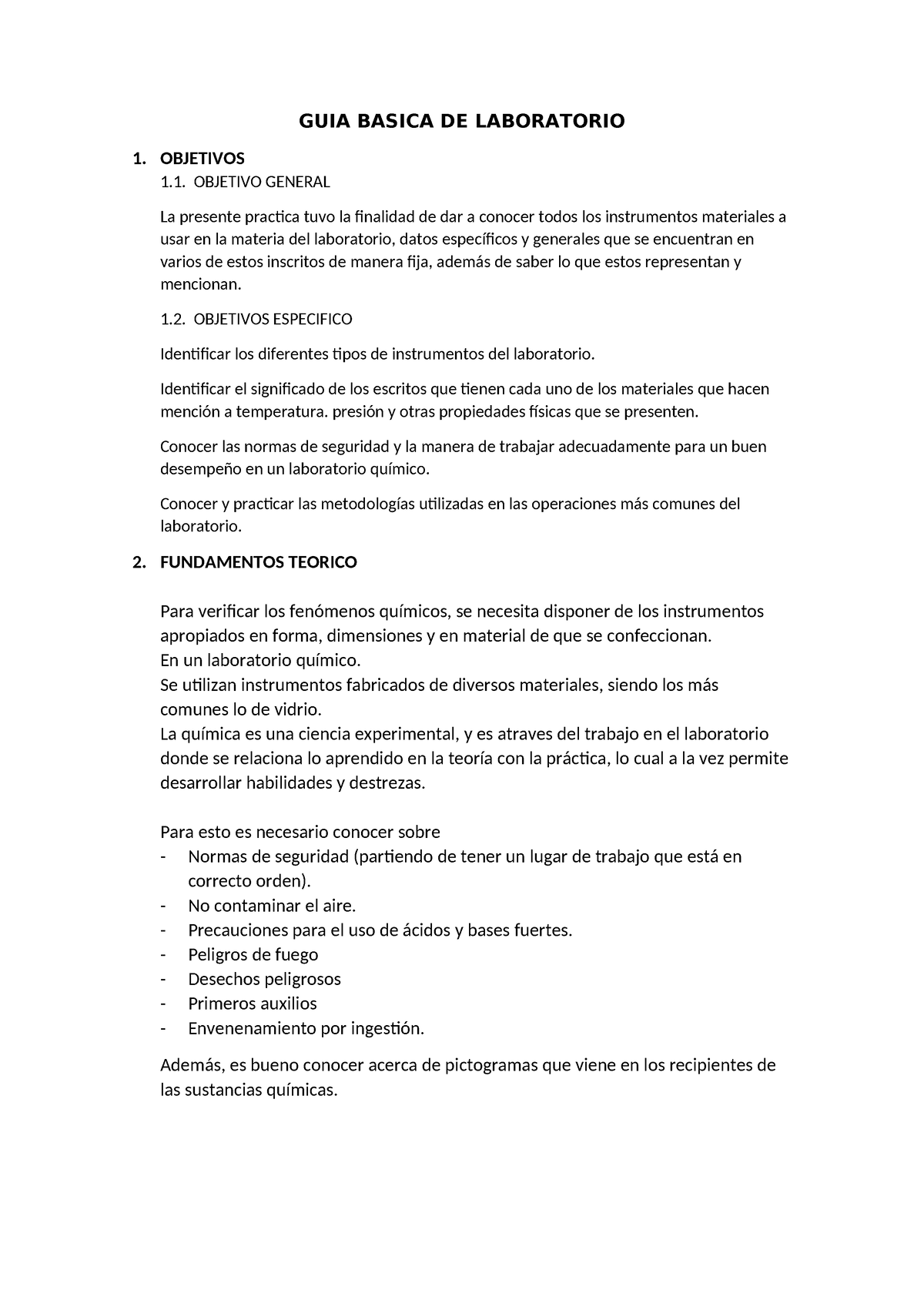 Informe Final 0 Guia Basica De Laboratorio 1 Objetivos 1 Objetivo