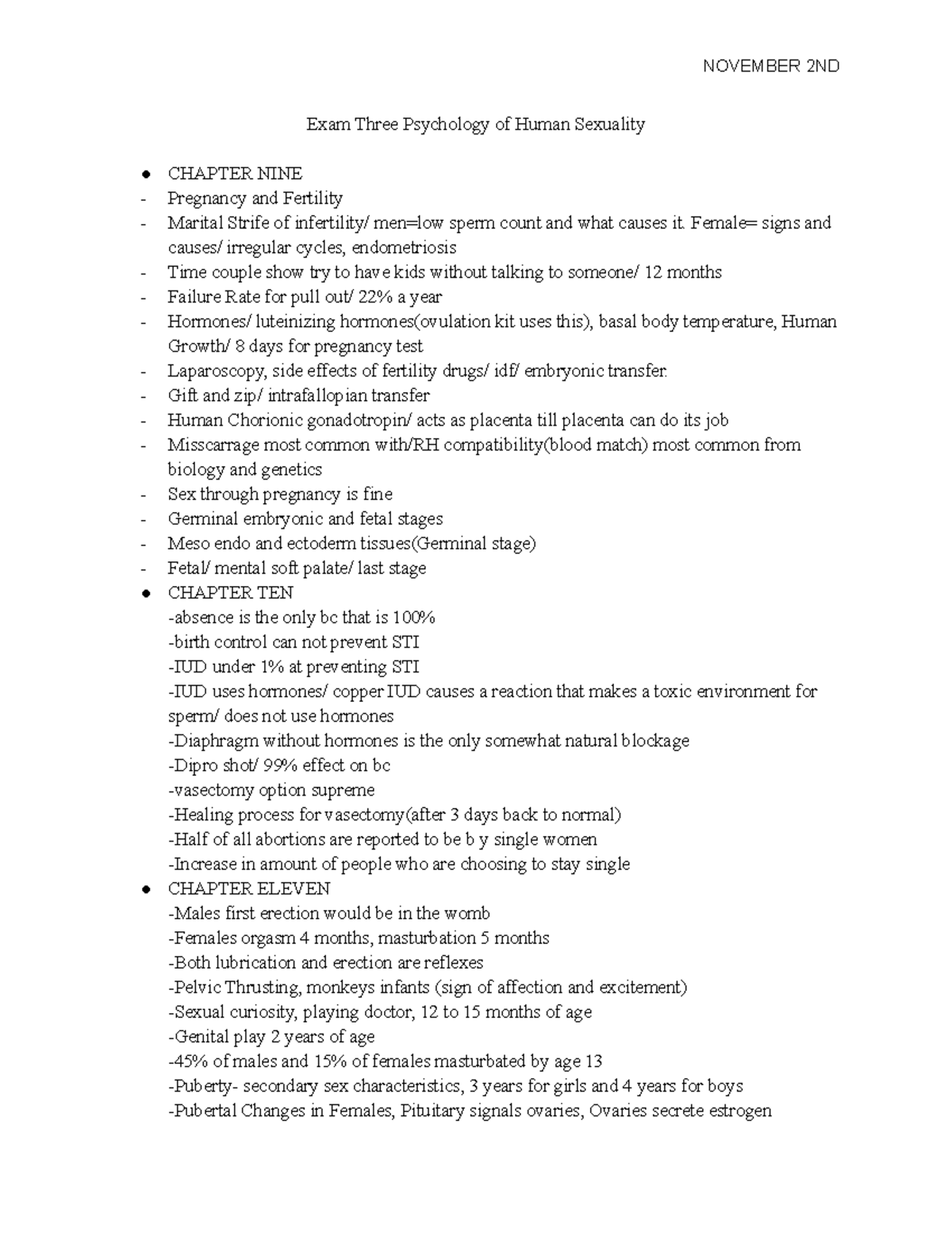 Exam 3 Study Guide - NOVEMBER 2ND Exam Three Psychology of Human ...