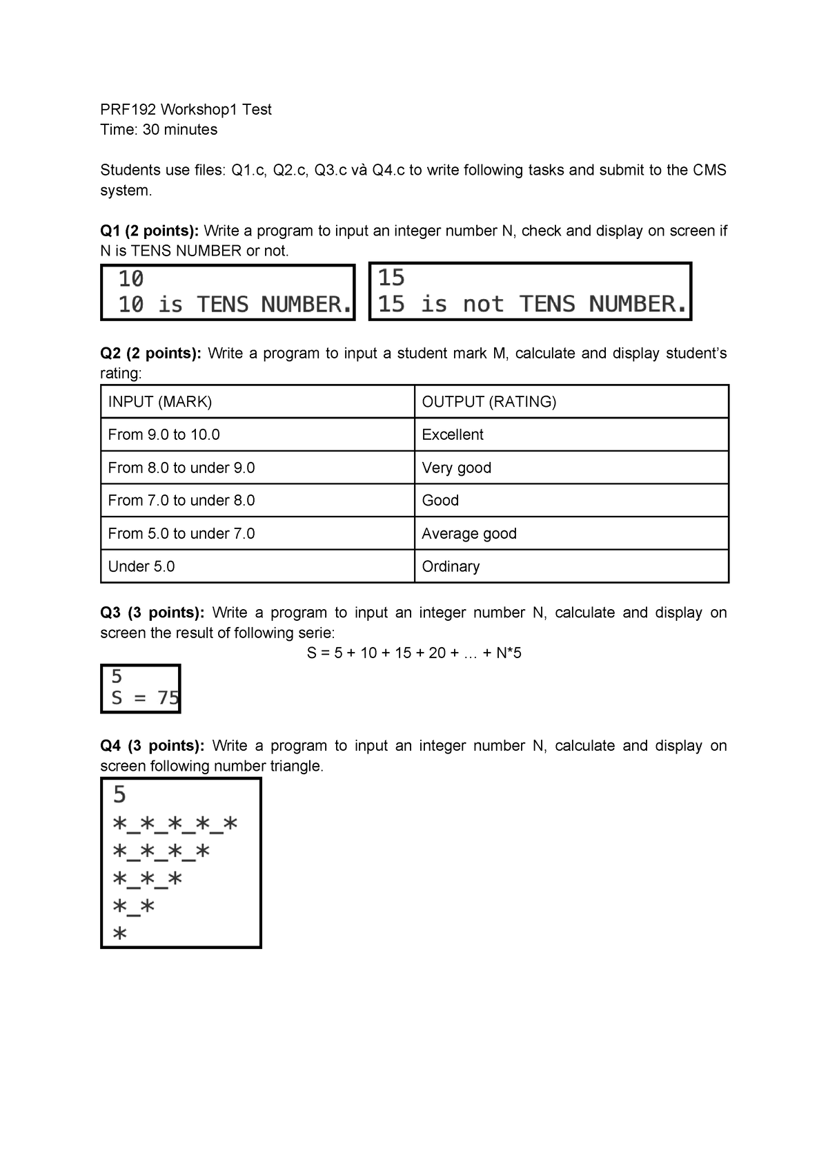 PRF192-Workshop 1-Test1 - PRF192 Workshop1 Test Time: 30 Minutes ...