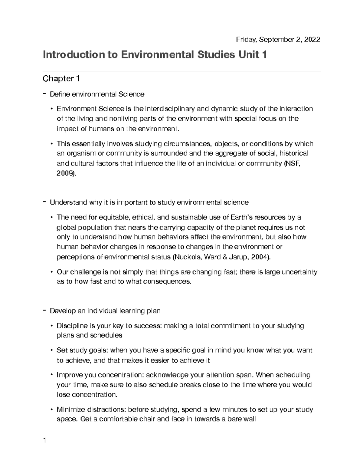 Intro To Envi. Studies Unite 1 Notes - Introduction To Environmental ...