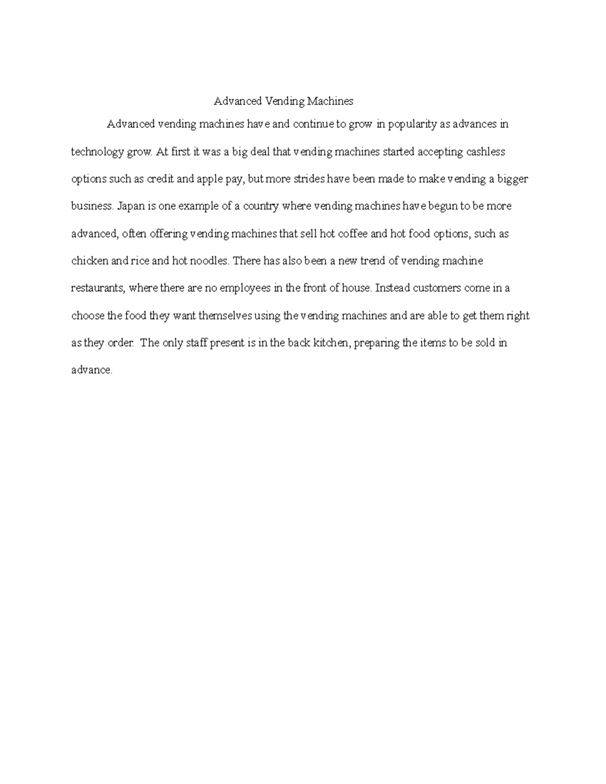 essay about vending machine