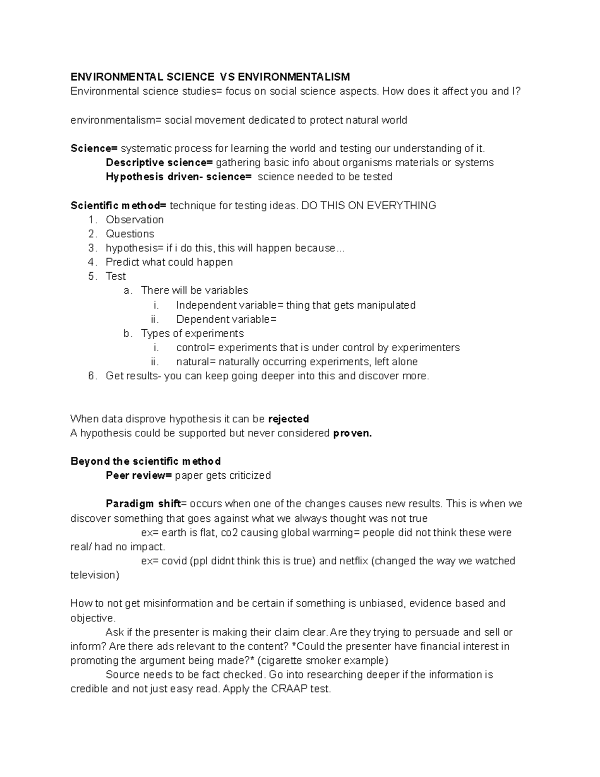 lecture notes pearson - ENVIRONMENTAL SCIENCE VS ENVIRONMENTALISM ...