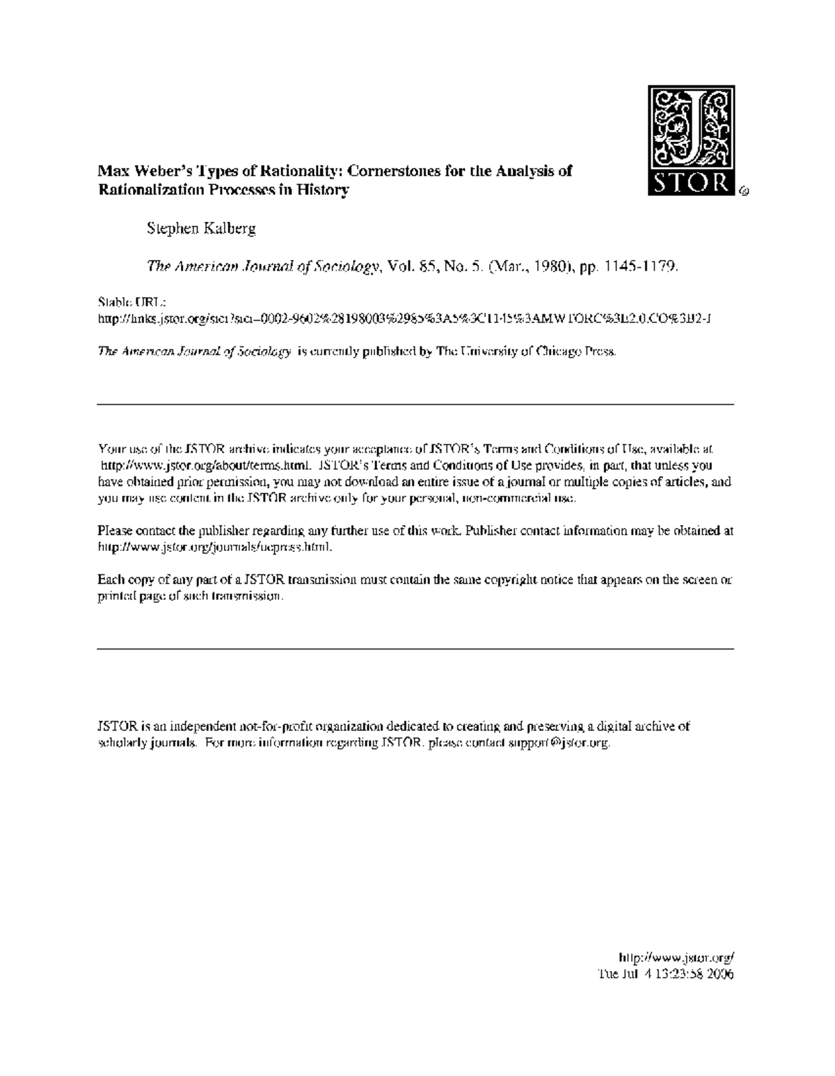 Kalberg - 1980 - Max Webers types of rationality Cornerstones for the ...