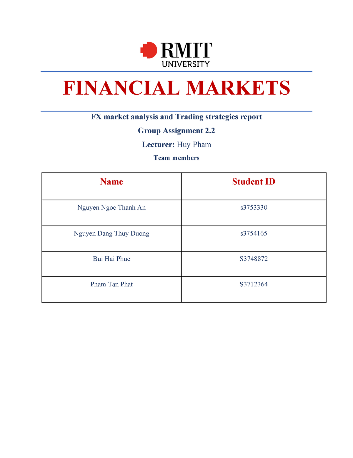 financial markets assignment