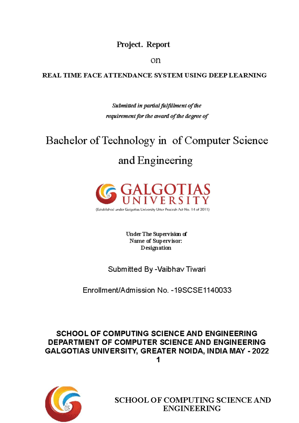 Real time Face Attendance System copy - Project. Report on REAL TIME ...