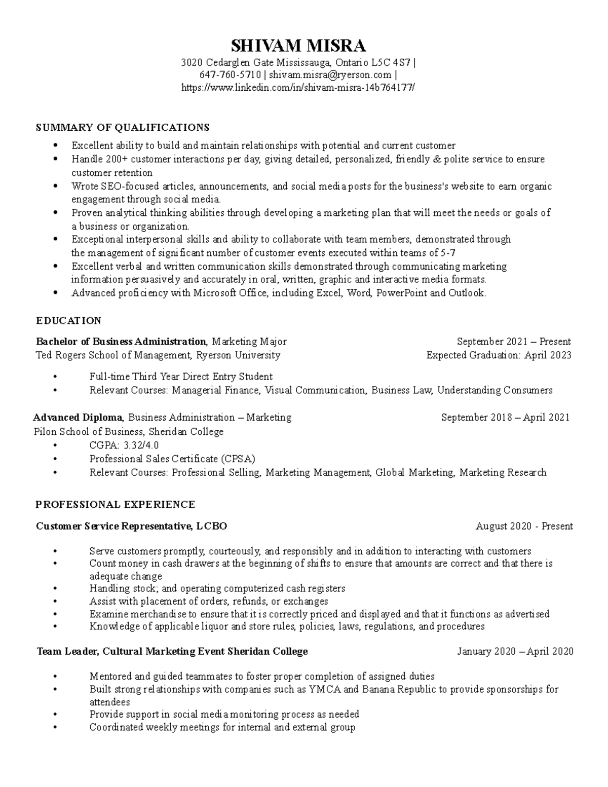 Bch Resume Sample - Updated 2020 5015 - Summary Of Qualifications 