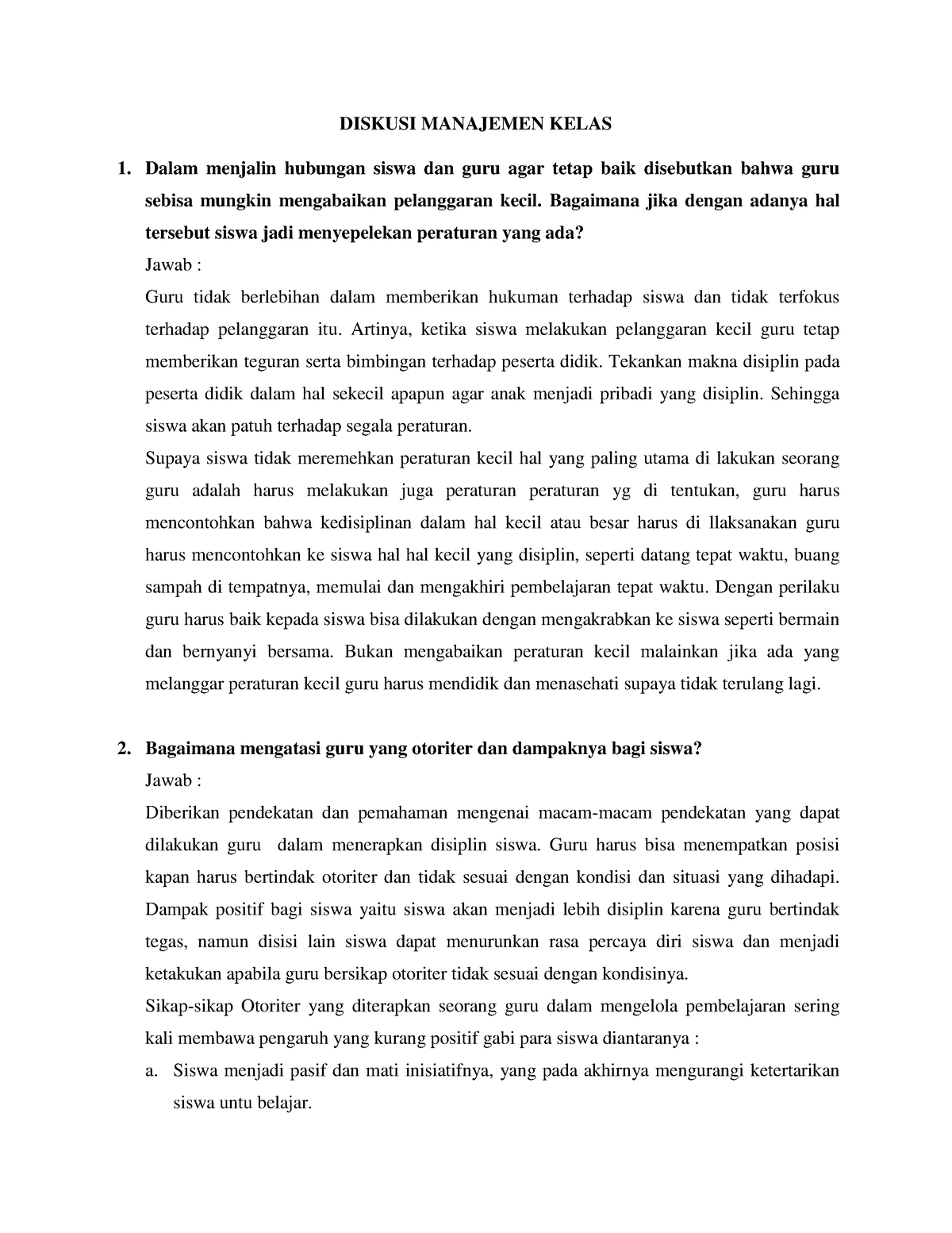 Hasil Diskusi Manajemen Kelas - DISKUSI MANAJEMEN KELAS Dalam Menjalin ...