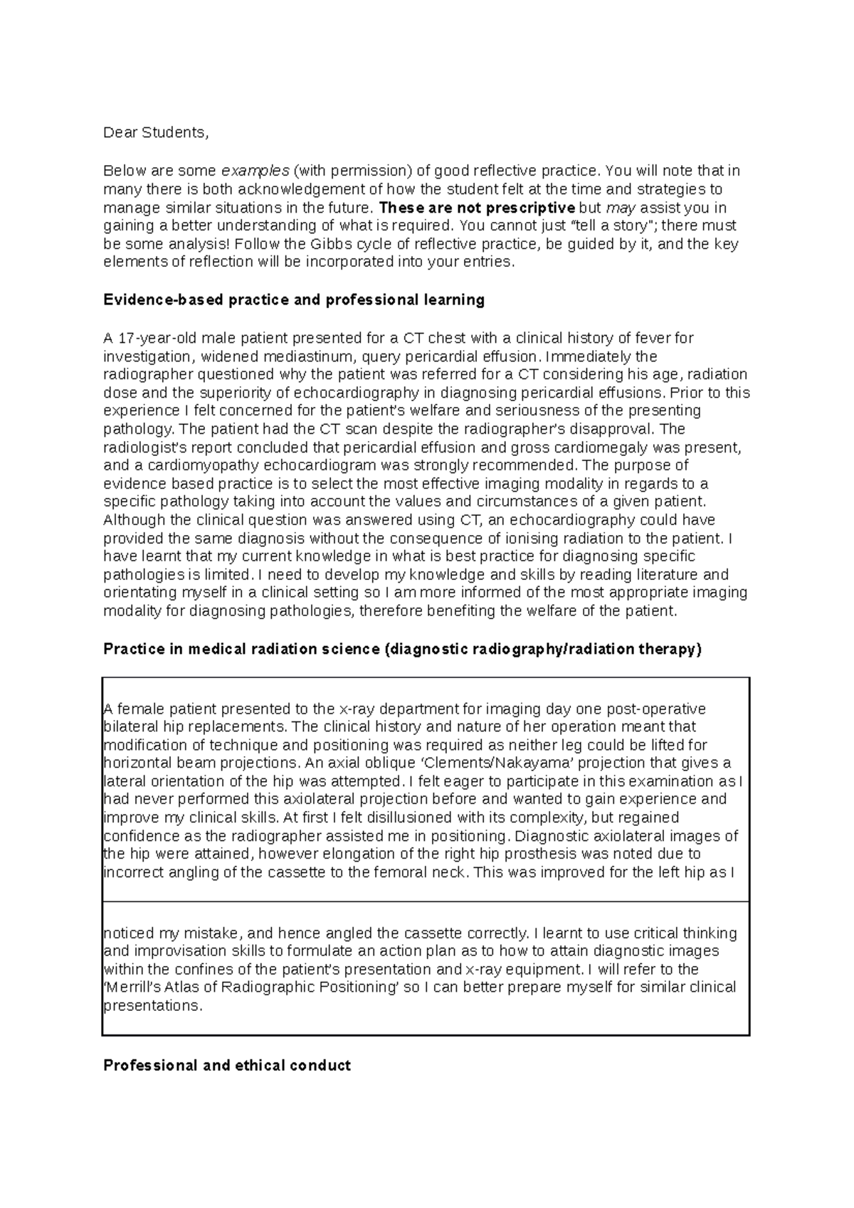 Example reflection for mrs290 - Dear Students, Below are some examples ...