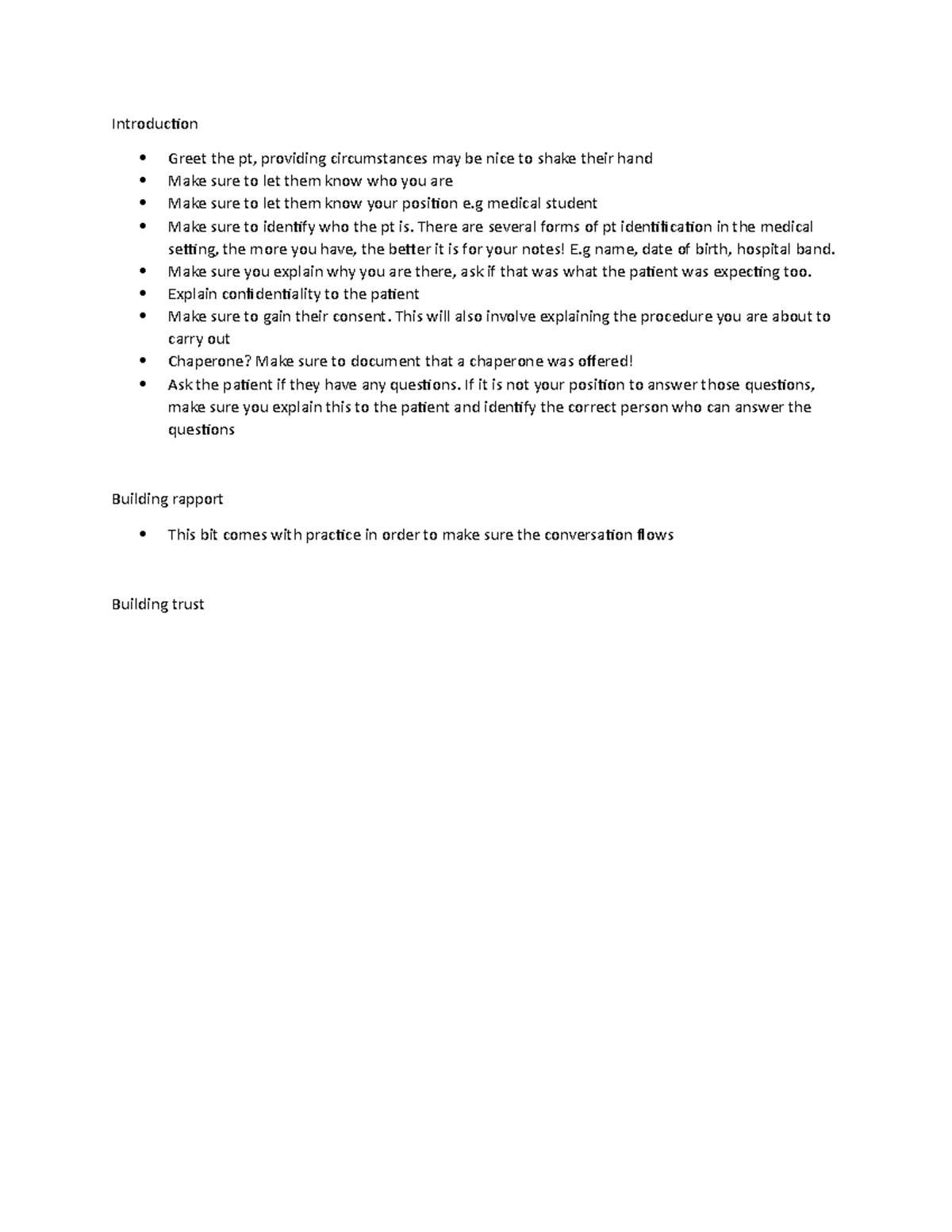 Communicating with patients - Introduction Greet the pt, providing ...