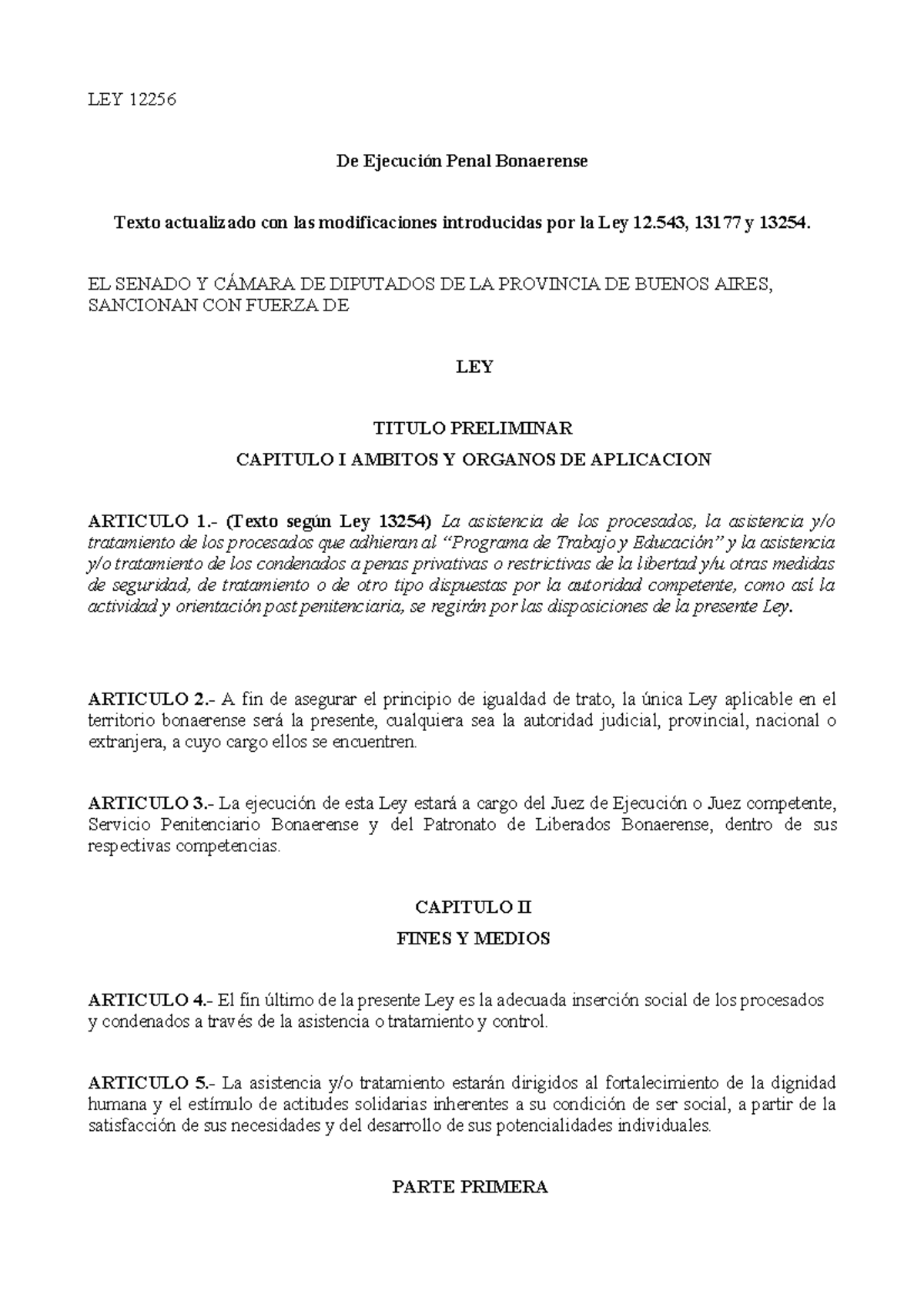 Ley de Ejecución Penal de Bs As - LEY 12256 De Ejecución Penal ...