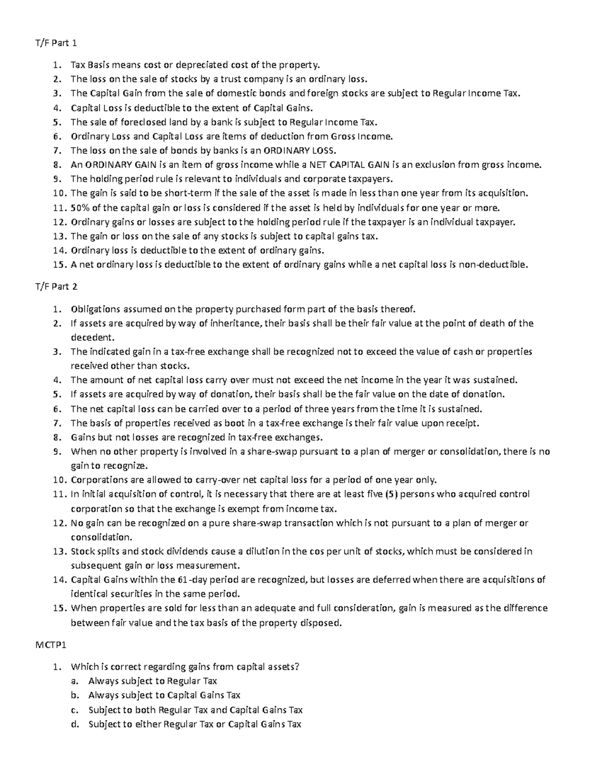 Tax ch12 - income taxation 2021 ch12 banggawan - T/F Part 1 1. Tax ...