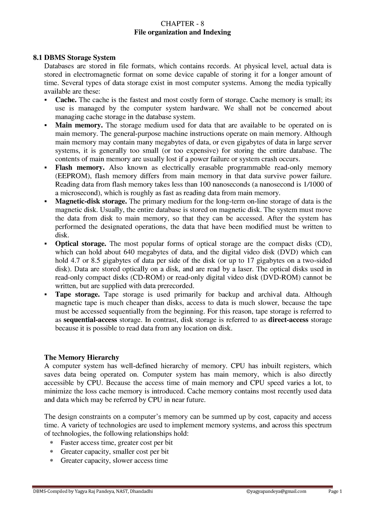 DBMS Chapter8 DBMS chapter 8 CHAPTER 8 File organization and