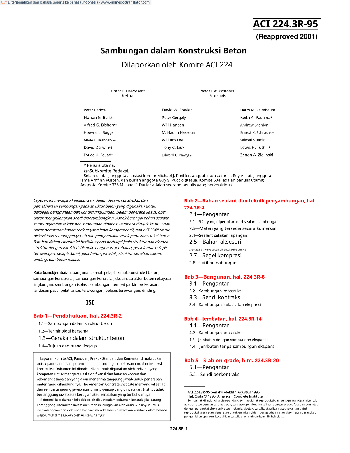 Aci 224.3r-95 (joints In Concrete Construction) - ACI 224- Sambungan ...