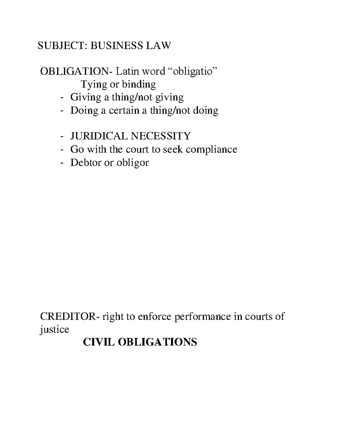 Revised Bus-Law lecture-no-2 - SUBJECT: BUSINESS LAW OBLIGATION- Latin ...