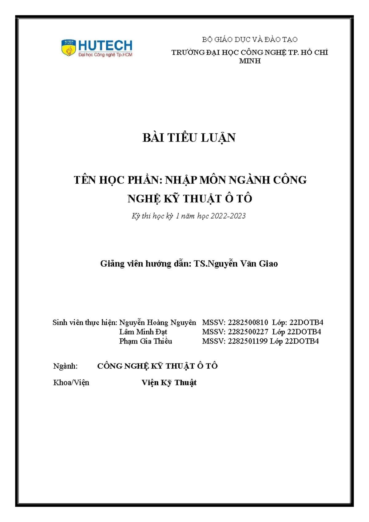 Nhập-môn ngành công nghệ kỹ thuật ô tô - BỘ GIÁO DỤC VÀ ĐÀO TẠO TRƯỜNG ...