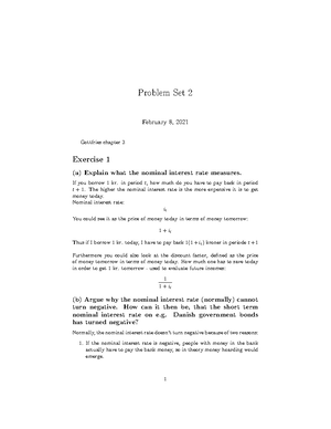 Macroeconomics Problem Set 11 - Problem Set 11 Exercise 1 (Chapter 11 ...