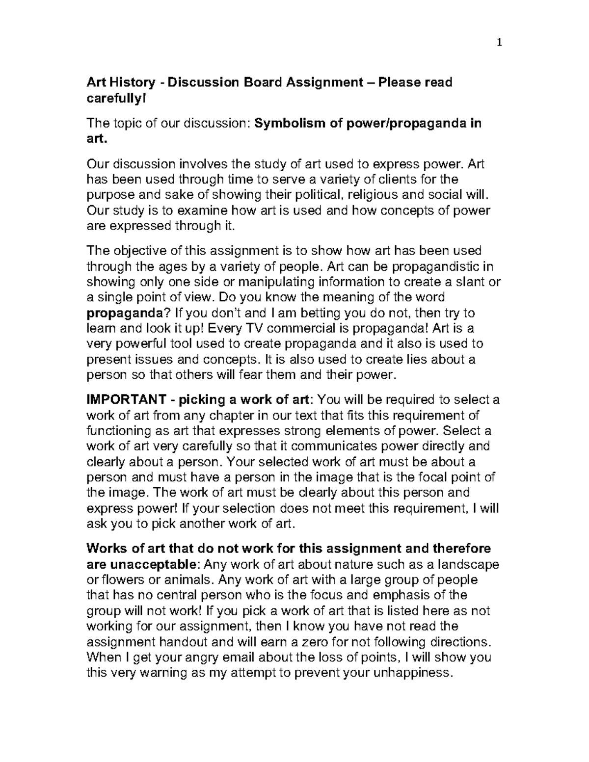 AH Discussion BD Handout 2023 - Art History - Discussion Board ...