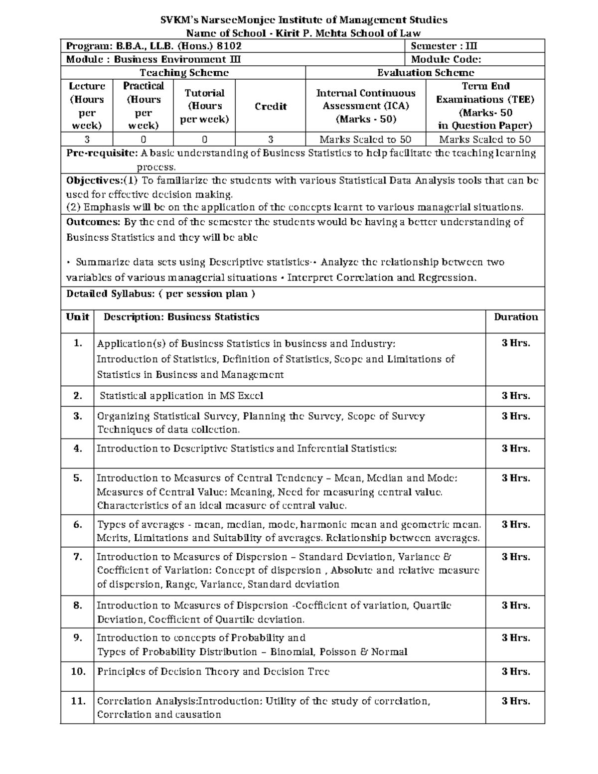 Course Outlines Sem III Business Environment III - SVKM’s NarseeMonjee ...