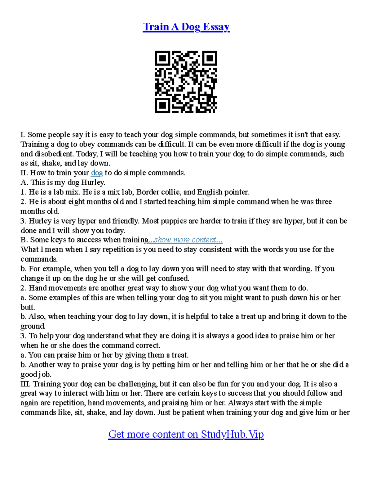 A Dog Essay A Dog Essay - Train A Dog Essay I. Some people say it is ...