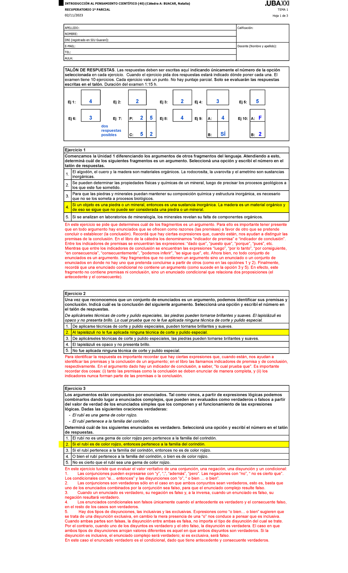 Primer Parcial Clave Recu Temas 1 Y 2 2023 - RECUPERATORIO 1º PARCIAL ...