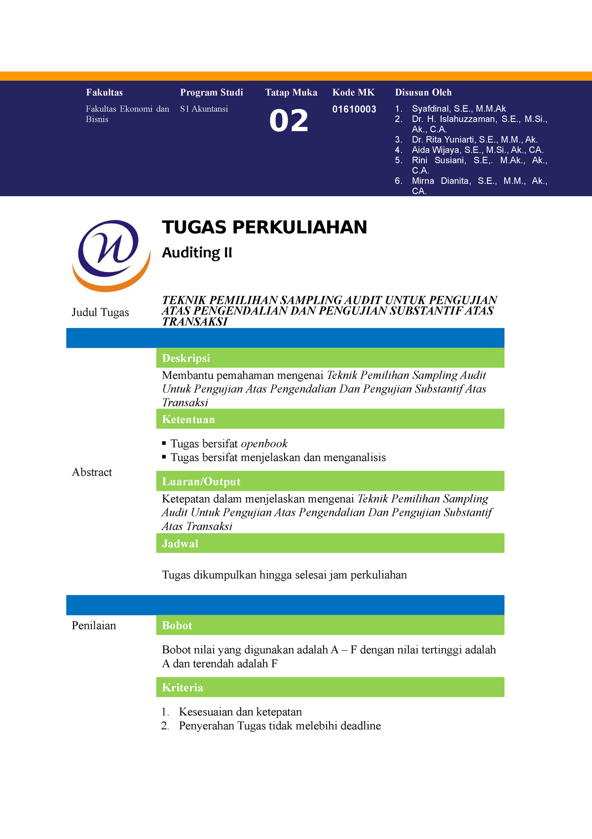 Jawaban Auditing Lanjutan Tugas 2 - Fakultas Program Studi Tatap Muka ...