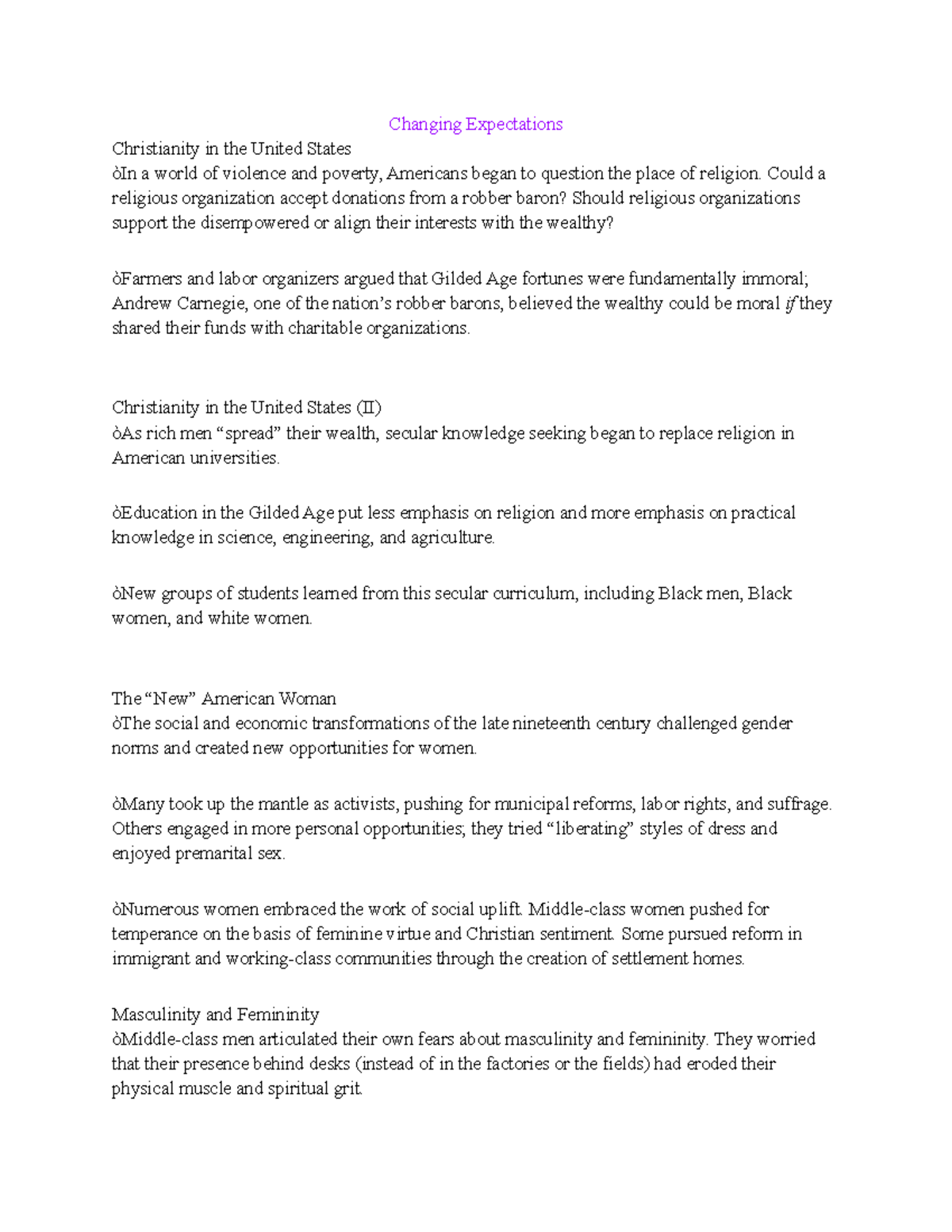 History 153 Changing Expectations Changing Expectations Christianity in the United States òIn