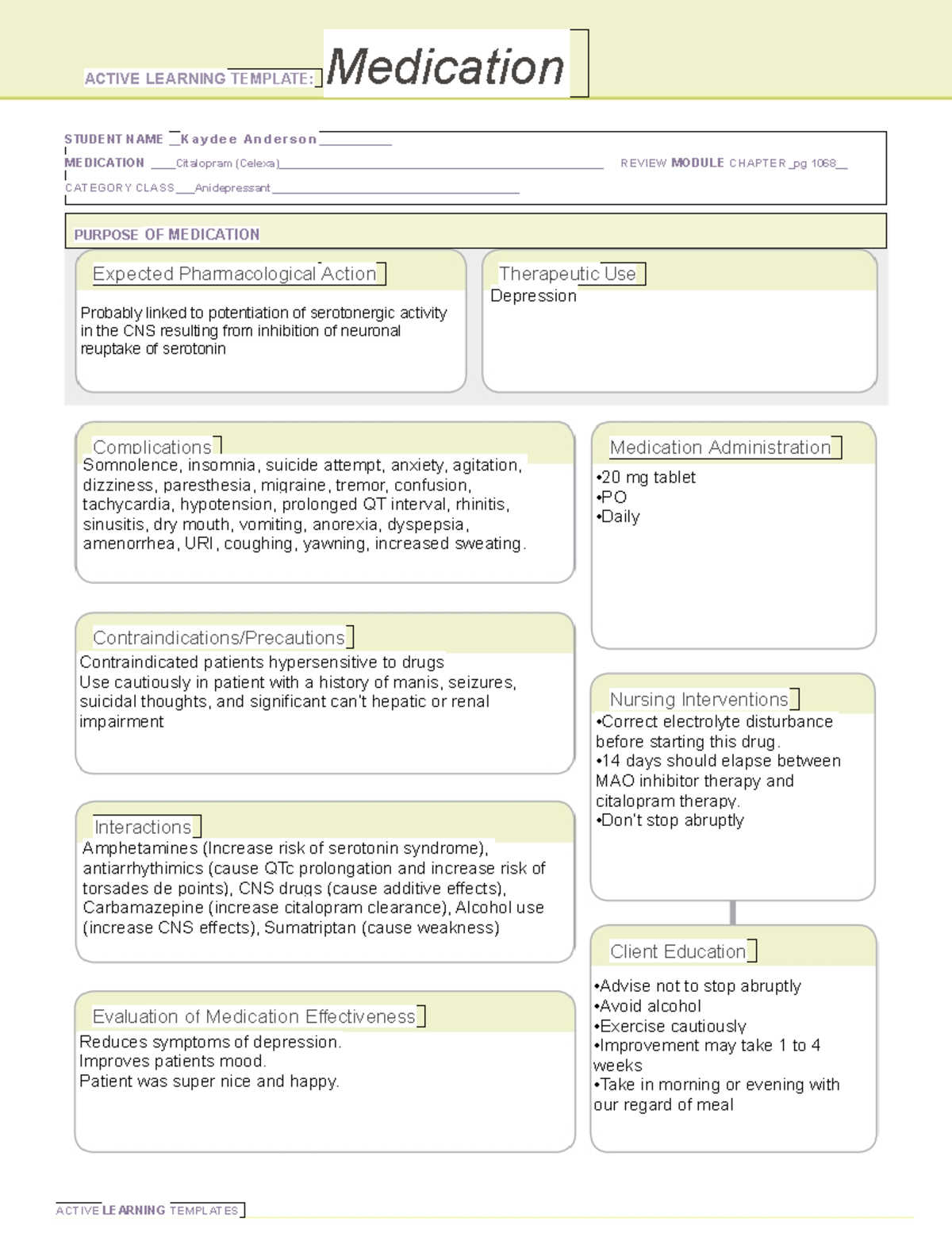 Medication-Citalopram - ACTIVE LEARNING TEMPLATES ACTIVE LEARNING ...