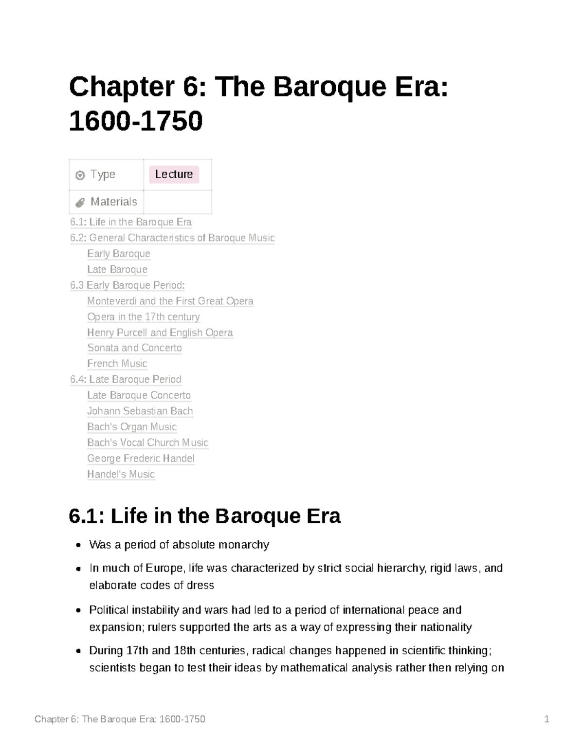 Chapter 6 The Baroque Era 16001750 Chapter 6 The Baroque Era 1600